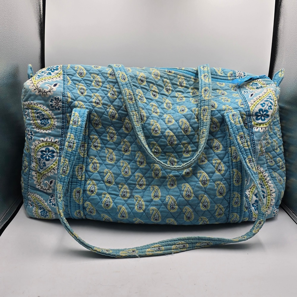 Vera Bradley Duffel Bag Womens Large Blue Paisley Quilted Cotton Travel Luggage